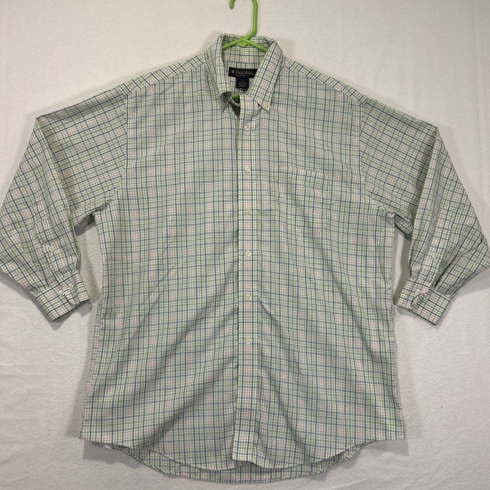 Brooks Brothers Long Sleeve Button Down Shirt Blue White Plaid Large Cotton
